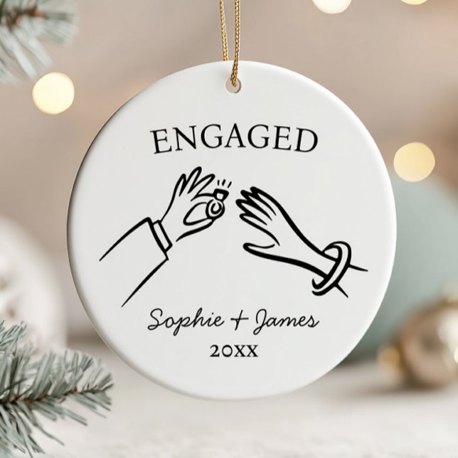 Engaged Whimsical Hand Drawn Engagement Christmas  Ceramic Ornament (Creator Uploaded)