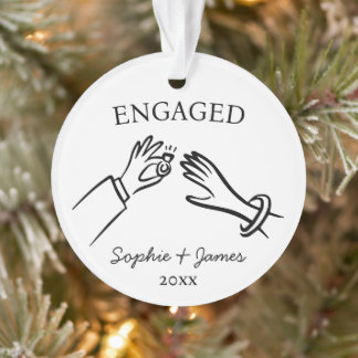 Engaged Whimsical Hand Drawn Engagement Christmas  Ornament