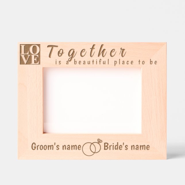 Engagement and Newlyweds Love and Wedding Rings Etched Frames (Front)