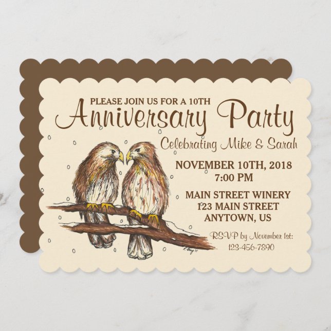 Engagement Anniversary Party Love Birds Hawks Invitation (Front/Back)
