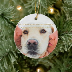Engagement announcement Custom photo dog Christmas Ceramic Ornament