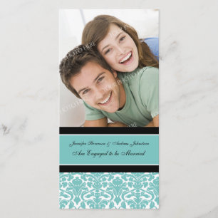 Engagement Announcement Photo Card Teal Damask