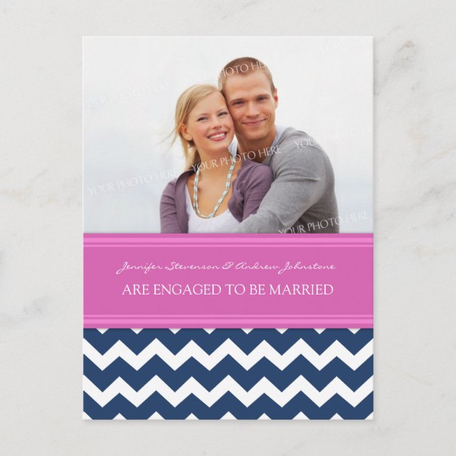 Engagement Announcement Photo Postcard Pink Blue (Front)