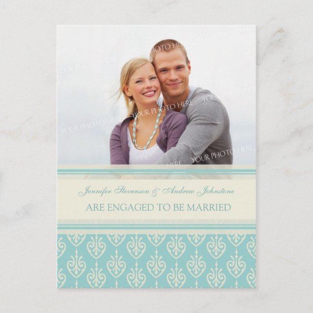 Engagement Announcement Photo Postcards Aqua Cream (Front)