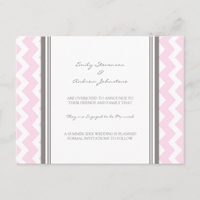 Engagement Announcement Postcard Pink Grey (Front)