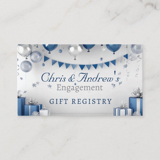 Engagement Balloons Blue Silver Gift Registry  Enclosure Card (Front)