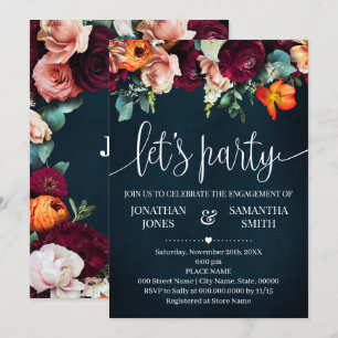 Engagement Celebration Wine Flowers Navy Wedding Invitation