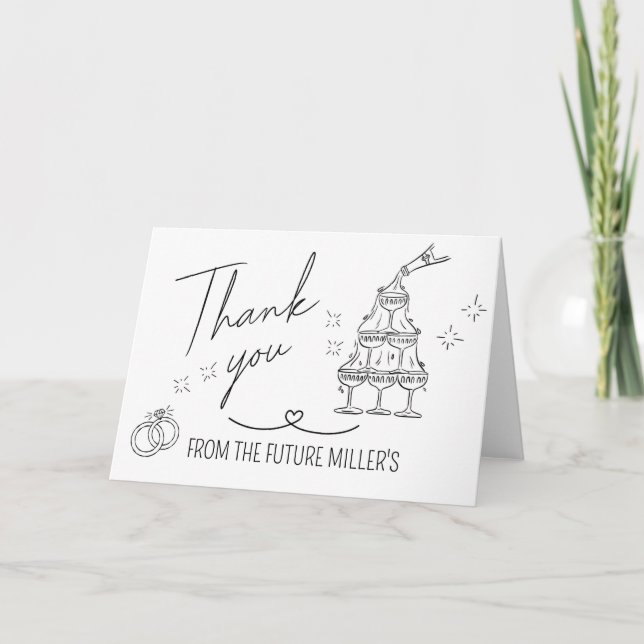 Engagement, Cheers, Modern, wedding Thank You Card (Front)