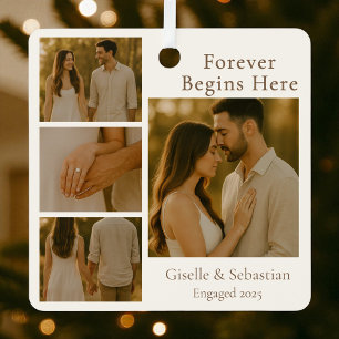 Engagement Collage Christmas Holiday 4 Photo  Metal Tree Decoration