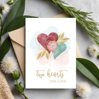 Engagement Congratulations Watercolor Two Hearts