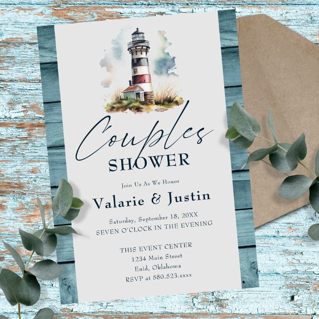 Engagement Couples Shower Ocean Lighthouse Invitation (Creator Uploaded)