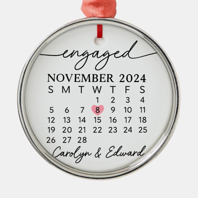 Engagement Day Keepsake Ornament, Personalised Eng Metal Ornament (Front)