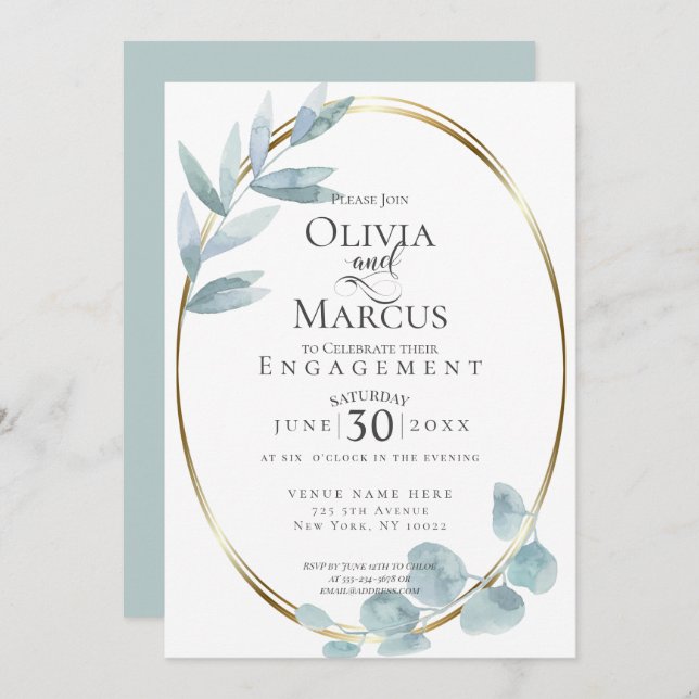 ENGAGEMENT | Dusty Blue Watercolor Eucalyptus Invitation (Front/Back)