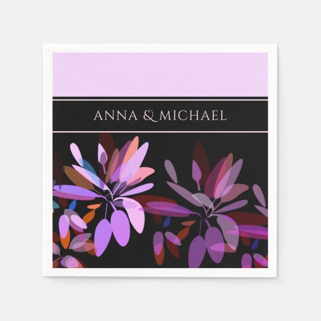 Engagement/Elegant Light Lilac and Black Floral Napkin (Front)