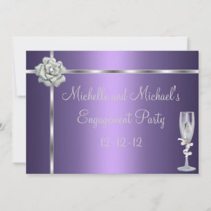 Engagement Elegant Purple Silver White Flower Invitation