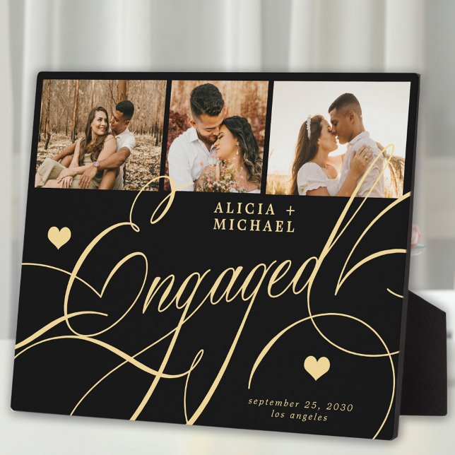 Engagement elegant script photo names personalised plaque (Creator Uploaded)