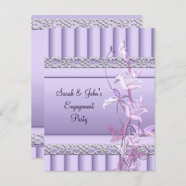 Engagement Elegant Soft Pretty Lilac Floral Invitation (Front/Back)