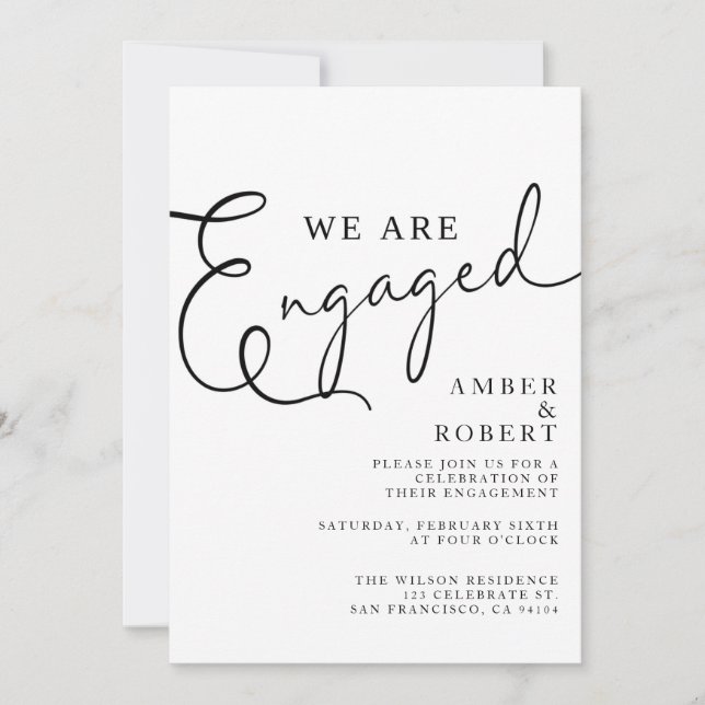 Engagement, Engaged, Modern Wedding, minimalist Invitation (Front)