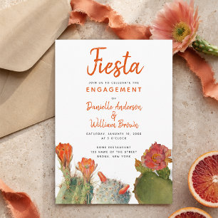 Engagement Fiesta Cactus Flowers Watercolor Script Invitation