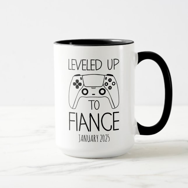 Engagement Gift for Him, LEVELED UP TO FIANCE  Mug (Right)