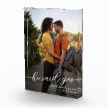 Engagement Gift He Said Yes Script Photo & Names<br><div class="desc">Celebrate the unforgettable moment when he said "yes" with this stunning personalised acrylic photo block, a perfect keepsake to commemorate an engagement. This elegant acrylic block features a cherished photo of the couple, beautifully displayed with the phrase "he said yes" elegantly scripted across the image, adding a touch of romance...</div>