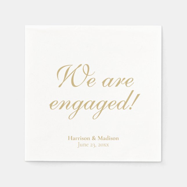 Engagement gold custom script names date elegant napkin (Front)