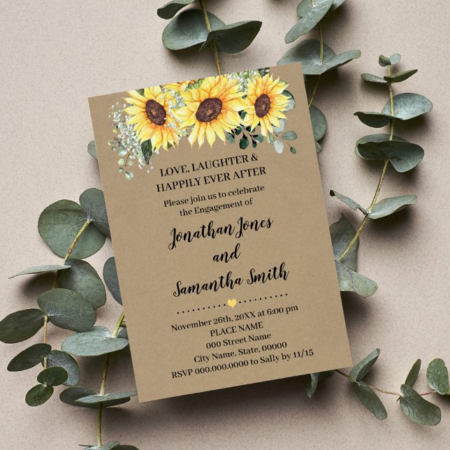 Engagement Greenery Sunflowers Rustic Wedding Invitation (Creator Uploaded)