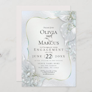 ENGAGEMENT Icy Blue Shimmer Leaves Invitation