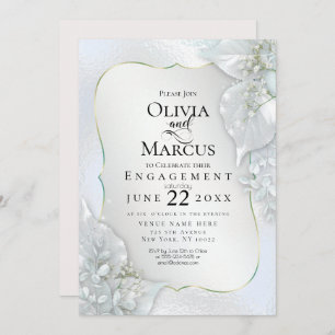 ENGAGEMENT   Icy Blue Shimmer Leaves Invitation