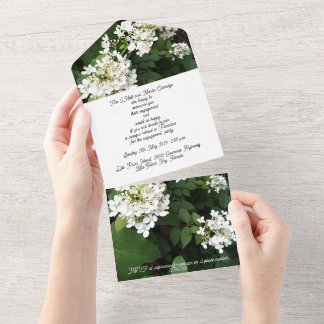 Engagement Invitation Party White Hydrangea (Tearaway)