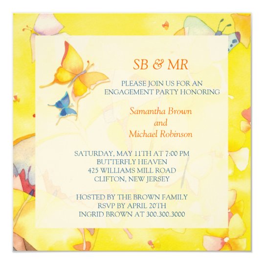 Engagement Invitations: Colourful Butterflies Card