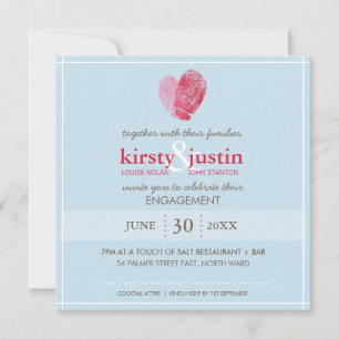 ENGAGEMENT INVITE modern fingerprint heart blue