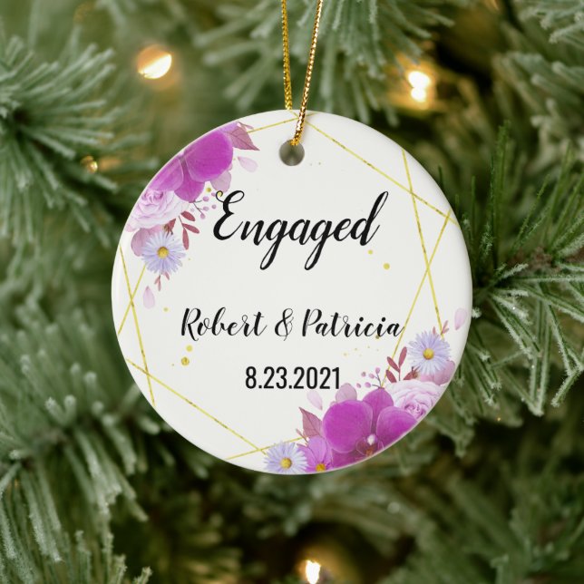 Engagement Keepsake 2023 First Christmas Engaged Ceramic Ornament (Tree)