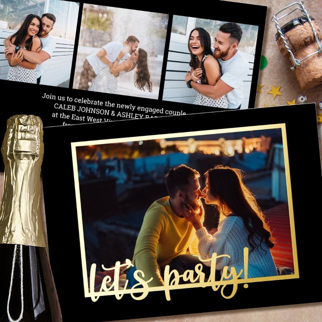 Engagement Let's Party Script 4 Photo Black Gold (Creator Uploaded)