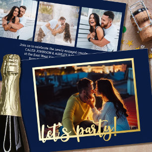 Engagement Let's Party Script 4 Photo Blue Gold