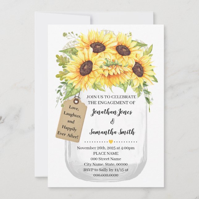 Engagement Mason jar sunflowers country wedding Invitation (Front)