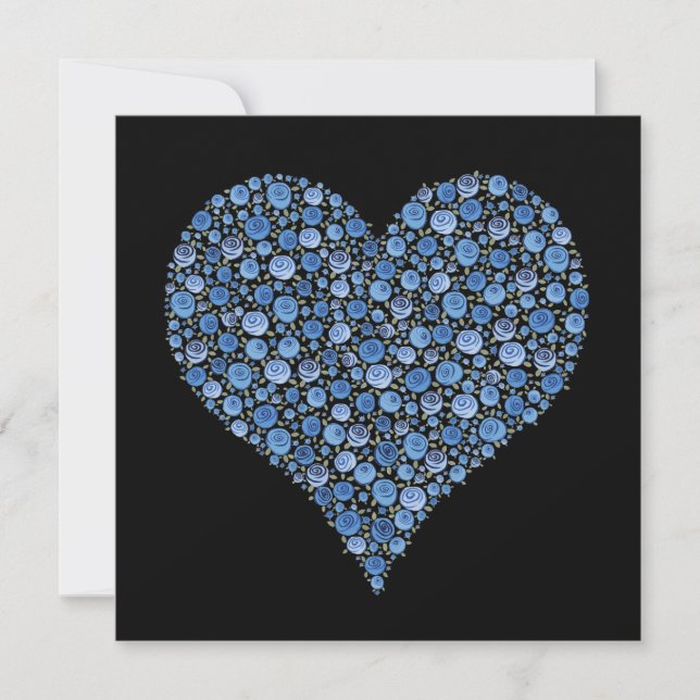 Engagement Pair of Rose Hearts Black & Blue Invitation (Front)