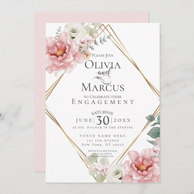 ENGAGEMENT | Pale Pink Watercolor Flowers Invitation (Front/Back)