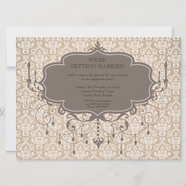 Engagement Party Antique Chandelier Photo Invite (Front)