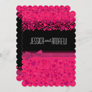 Engagement party black and pink hearts invitation