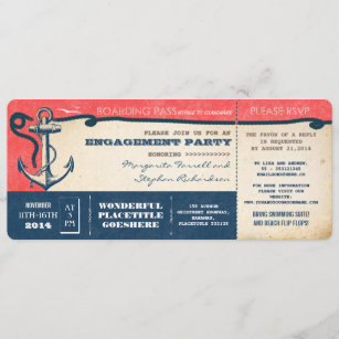 engagement party boarding pass-tickets with RSVP Invitation