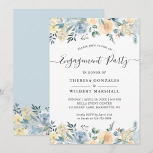 Engagement Party Bohemian Vanilla Blue Floral Invitation