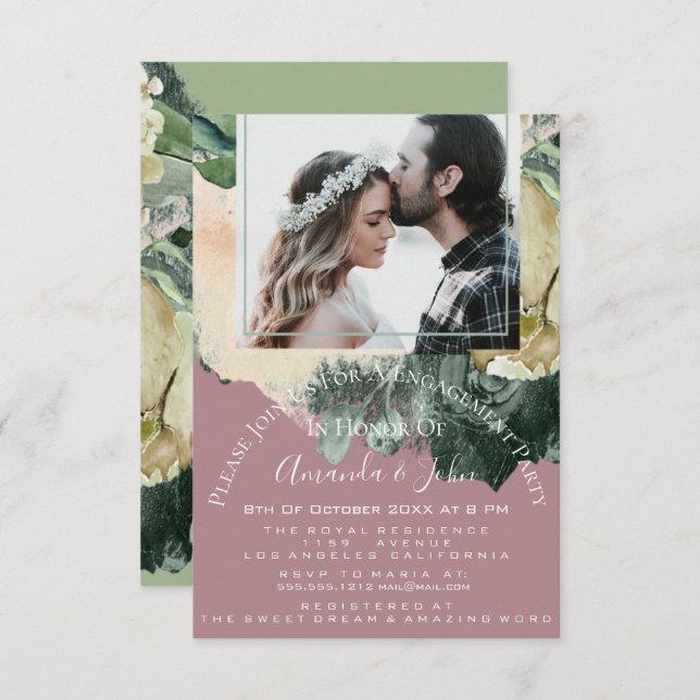 Engagement Party Bridal Shower Photo Blush Floral Invitation (Front/Back)