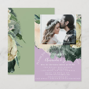 Engagement Party Bridal Shower Photo Purple Floral Invitation