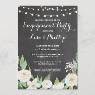 Engagement Party Chalk White Flowers Shower Invite