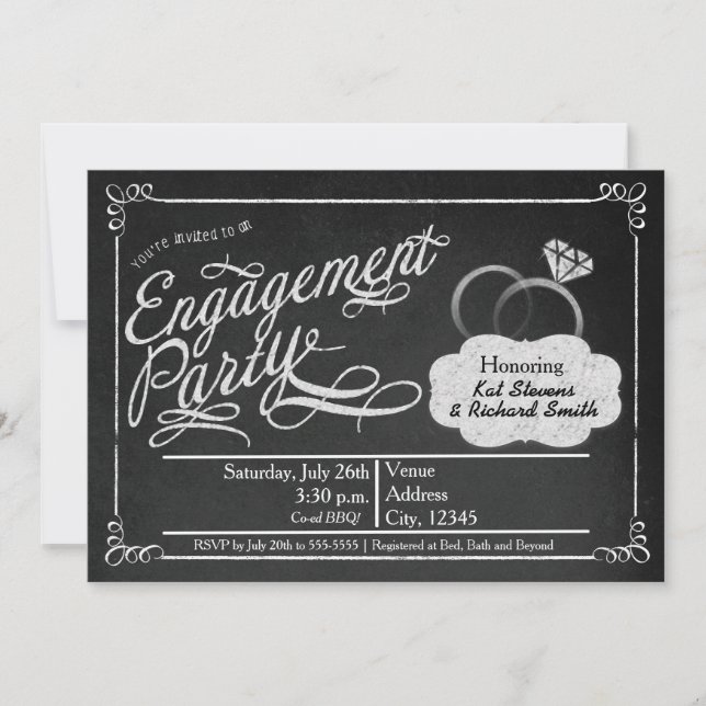 Engagement Party Chalkboard Chalk Co-ed Invitation (Front)