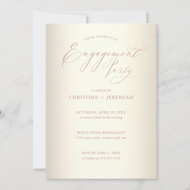 Engagement Party Champagne Rose Gold Typography In Invitation (Front)