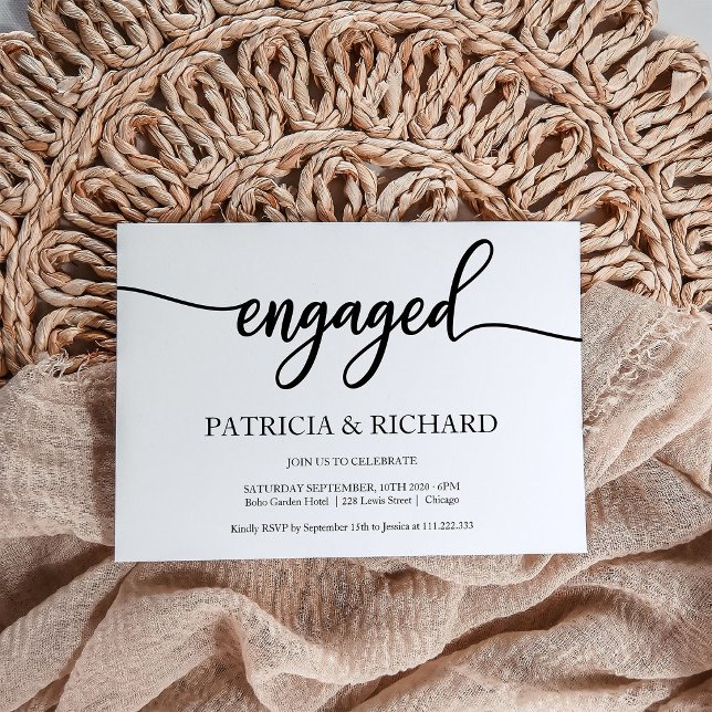 Engagement Party Chic Calligraphy Black And White Invitation (Creator Uploaded)