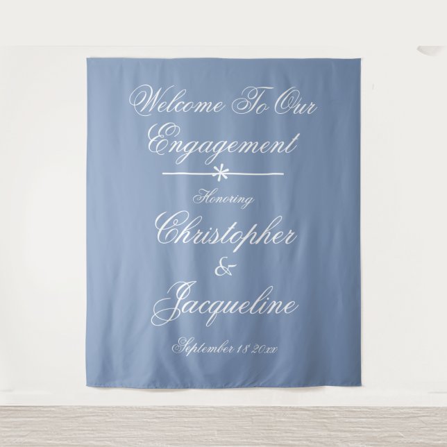  Engagement Party Chic Dusty Blue Photo Backdrop Tapestry (Front)