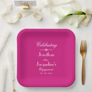Engagement Party Chic Script Names Modern Magenta Paper Plate